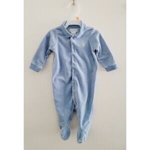 Ralph Lauren Baby Velour Footed Collared Coverall Blue 6M